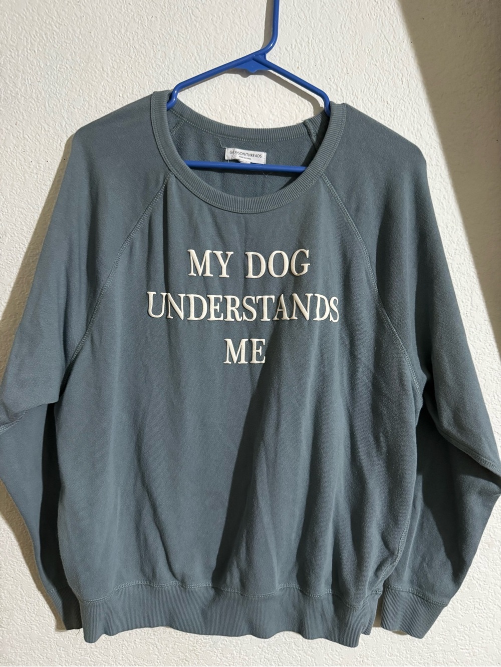 Grayson Threads Slate Green 'My Dog Understands Me' Crewneck Sweatshirt